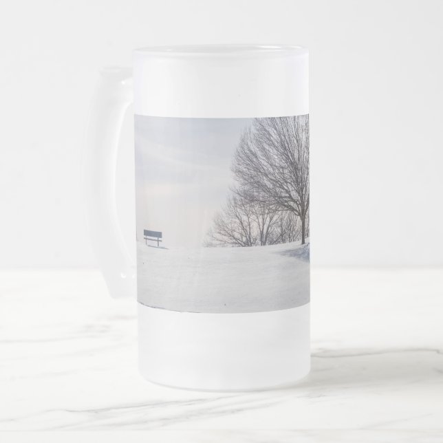 Bench On Snow Covered Hill Frosted Mug (Front Left)