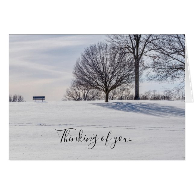 Bench On Snow Covered Hill Thinking of you Card (Front Horizontal)