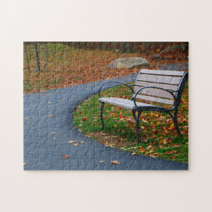 Bench On The Walk Colorful Fall Family Fun Jigsaw Puzzle