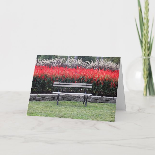 Bench Red Floral Photo Card (Front)
