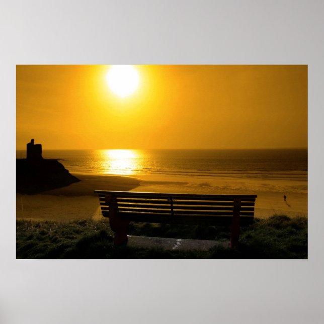 bench with golden sunset view poster (Front)