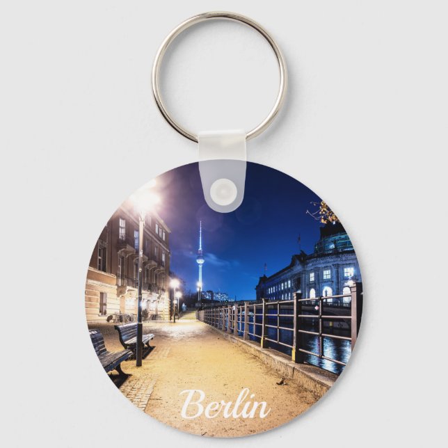 Benches near Spree river in Berlin, Germany Key Ring (Front)