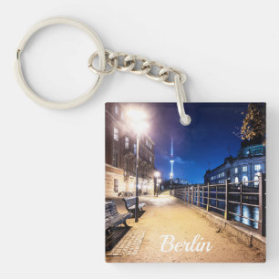 Benches near Spree river in Berlin, Germany Key Ring