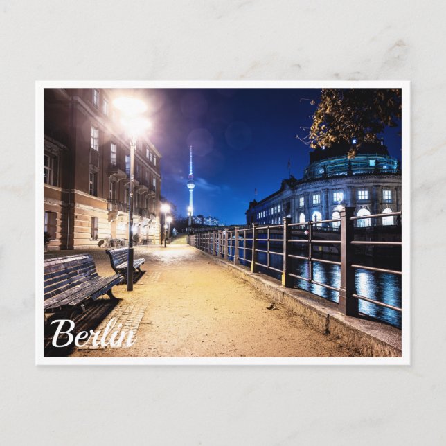 Benches near Spree river in Berlin, Germany Postcard (Front)