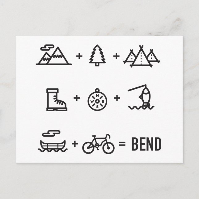Bend Oregon Outdoor Activities Equation Postcard (Front)