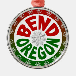 Bend Oregon red green snowflake ornament