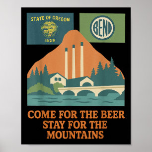 Bend Oregon Retro-vintage Mountains & Beer For Poster