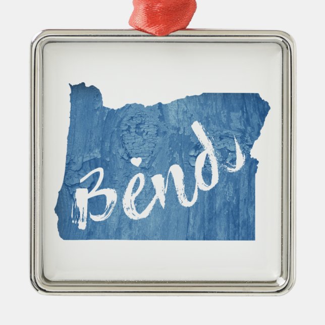 Bend, Oregon Wood Grain Metal Tree Decoration (Front)