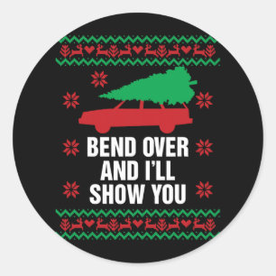 bend over and i&#39;ll show you christmas couple m classic round sticker