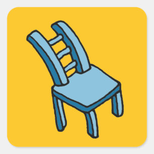 Bendy Blue Chair Cartoon Illustration Square Sticker