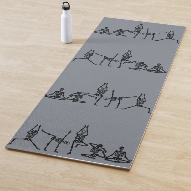 Bendy Bones Funny Yogi Posing Skeletons Grey Goth Yoga Mat (In Situ)
