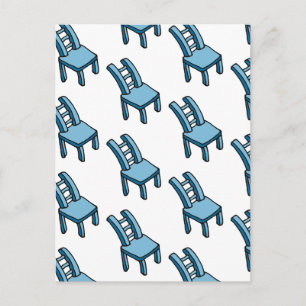 Bendy Warped Blue Chair Cartoon Illustration Postcard