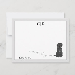 Bene the Labradoodle Dog Grey Border Monogram Card