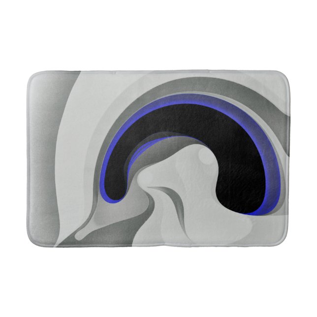 Beneath the Blue: Abstract Grey, Black & Blue Bath Mat (Front)