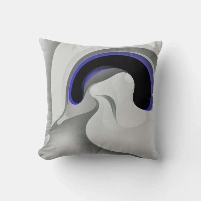 Beneath the Blue: Abstract Grey, Black & Blue Cushion (Front)