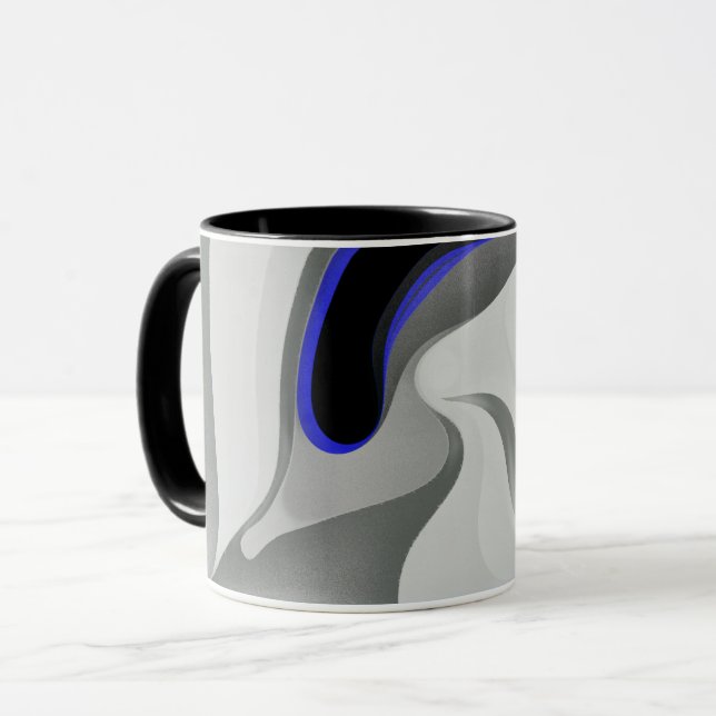 Beneath the Blue: Abstract Grey, Black & Blue Mug (Front Left)