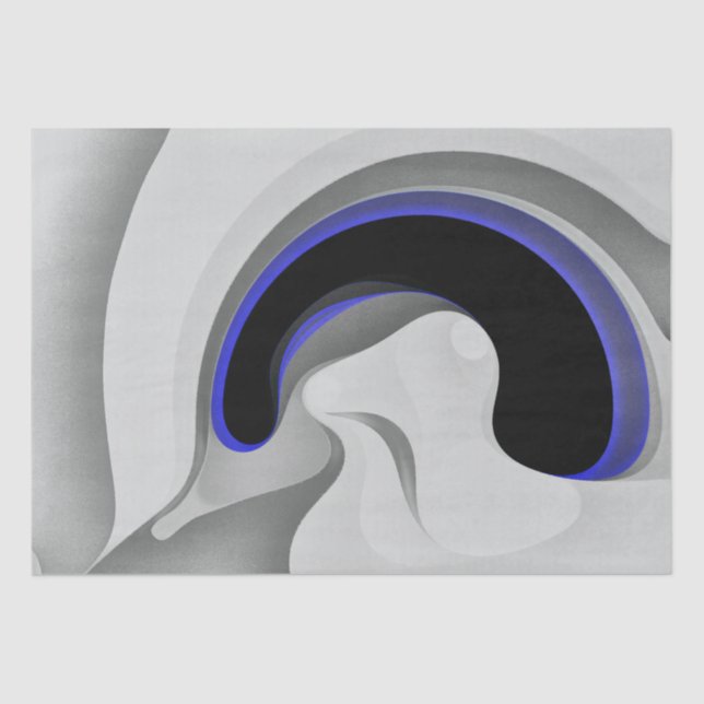 Beneath the Blue: Abstract Grey, Black & Blue Tissue Paper (Front)