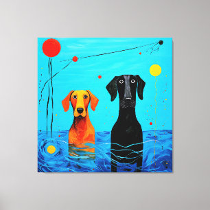 Beneath the Blue Horizon -  Surreal Colourful Dogs Canvas Print