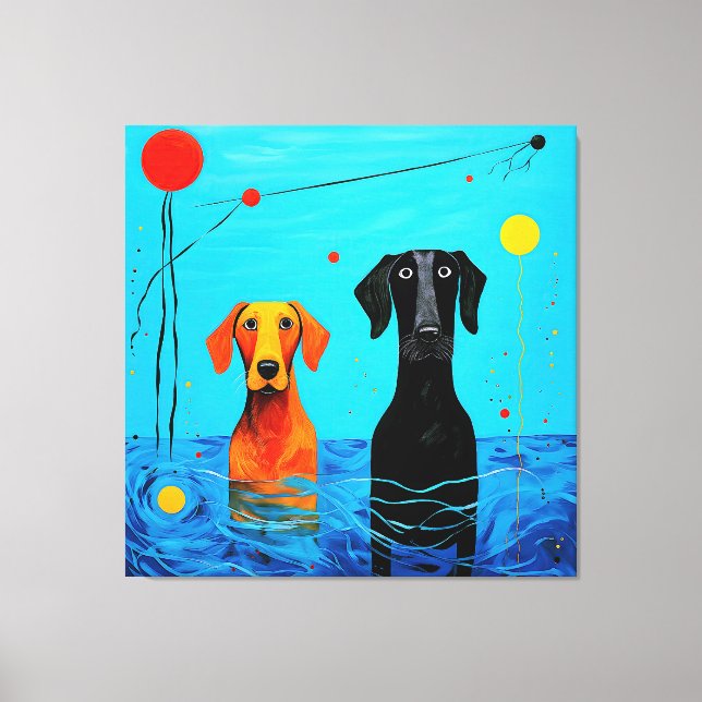 Beneath the Blue Horizon -  Surreal Colourful Dogs Canvas Print (Front)