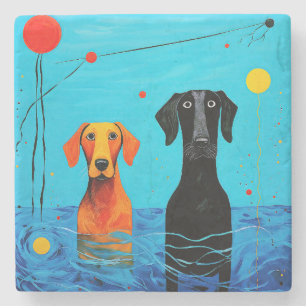 Beneath the Blue Horizon - Surreal Colourful Dogs Stone Coaster