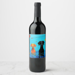 Beneath the Blue Horizon -  Surreal Colourful Dogs Wine Label