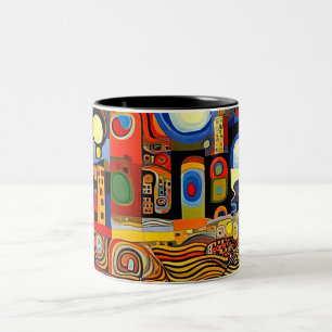 Beneath the swirling patterns of the surreal sky s Two-Tone coffee mug