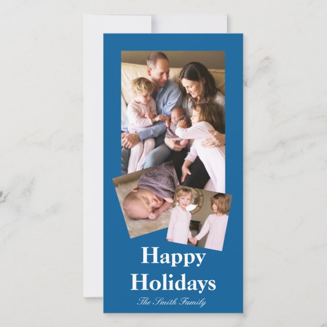 Beneficently Influential Blue Colour Customisable Holiday Card (Front)