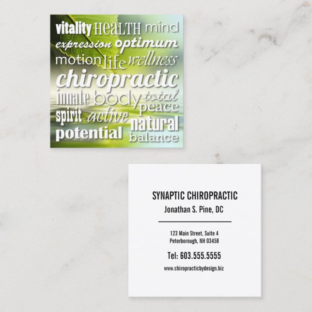 Benefits of Chiropractic Word Collage Chiropractor Square Business Card (Front/Back)