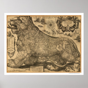 Benelux Leo Belgicus Map of Europe 1611 Poster