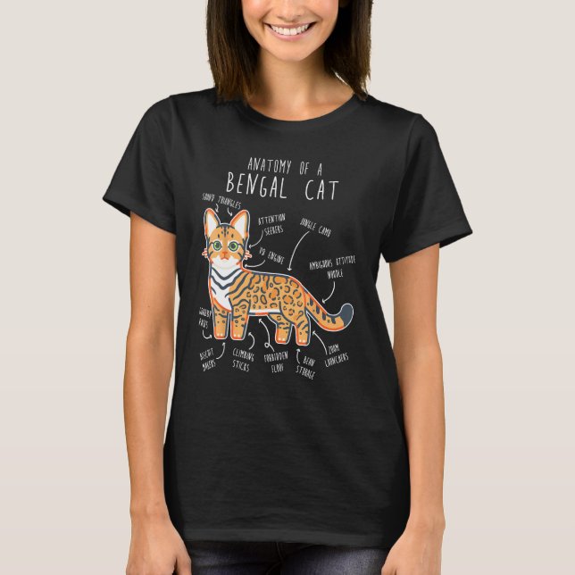 Bengal Cat Anatomy  Cute Pet Bengal Mom Cat Dad T-Shirt (Front)