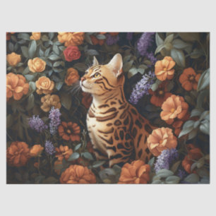 Bengal Cat Beautiful Flowers Decoupage Tissue Paper