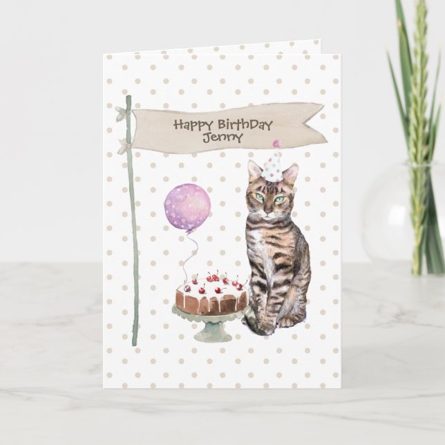 Bengal Cat Birthday Party Hat Card (Front)