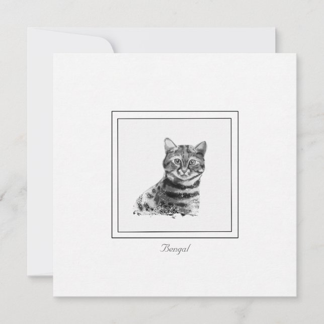 Bengal Cat Black and White Drawing Card (Front)