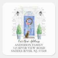 Bengal Cat Blue Door New Address Label Sticker