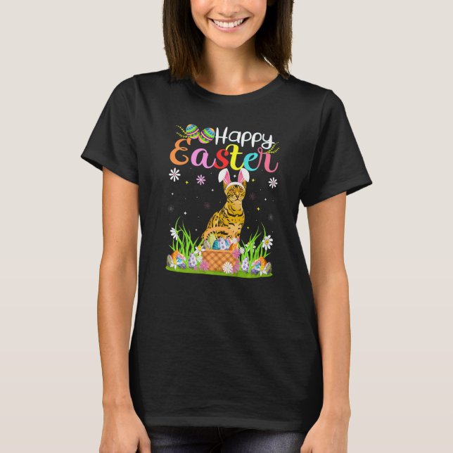 Bengal Cat Bunny Egg Hunting Bengal Cat Happy East T-Shirt (Front)