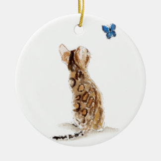 Bengal Cat  & Butterfly Ceramic Tree Decoration