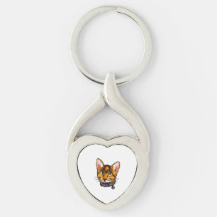 Bengal cat Cats Kitty Cartoon Face Love sweet cute Key Ring