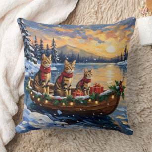 Bengal Cat Christmas Boat Holiday Cushion