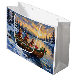Bengal Cat Christmas Boat Holiday Large Gift Bag