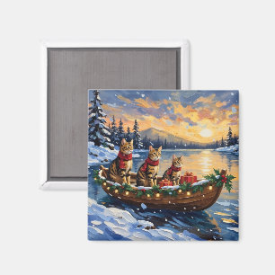 Bengal Cat Christmas Boat Holiday Magnet