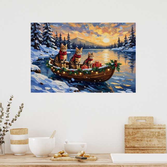 Bengal Cat Christmas Boat Holiday Poster (Kitchen)