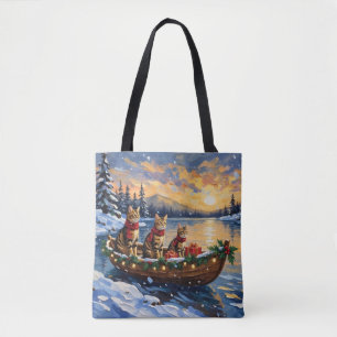Bengal Cat Christmas Boat Holiday Tote Bag