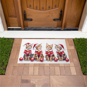 Bengal Cat Christmas Dress Santa Hat Doormat
