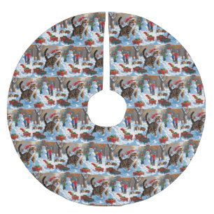 Bengal Cat Christmas Festive Snow Scene Brushed Polyester Tree Skirt