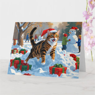 Bengal Cat Christmas Festive Snow Scene Card
