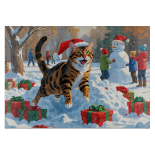 Bengal Cat Christmas Festive Snow Scene Cutting Board
