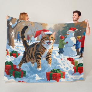 Bengal Cat Christmas Festive Snow Scene Fleece Blanket