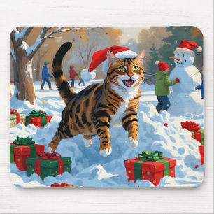 Bengal Cat Christmas Festive Snow Scene Mouse Mat