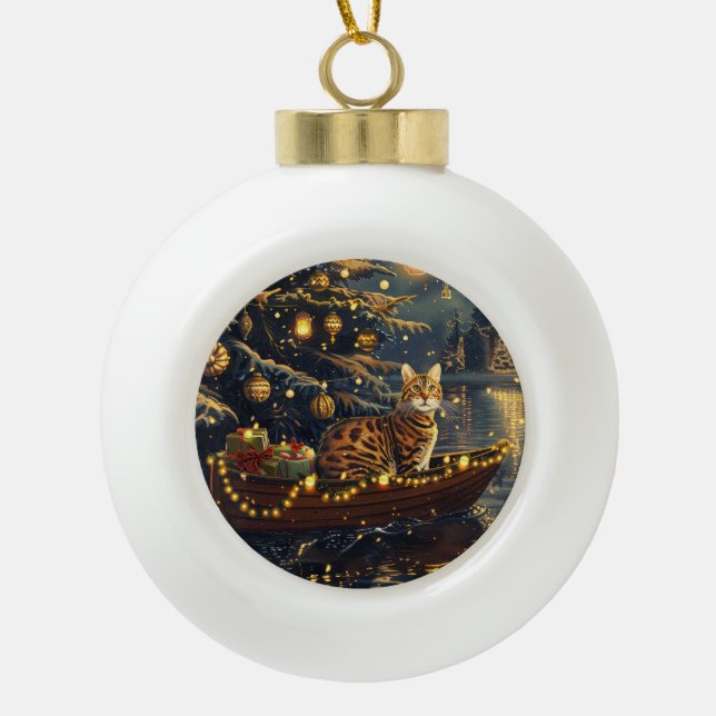 Bengal Cat Christmas Festive Voyage Ceramic Ball Christmas Ornament (Front)