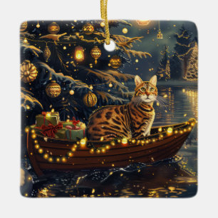 Bengal Cat Christmas Festive Voyage Ceramic Ornament
